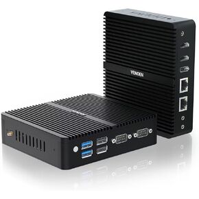 VENOEN Fanless Mini PC Win 11 Pro Industrial PC 12th Gen in-tel J6412 Processor, 8G DDR4 256G M.2 SSD Office Home Industrial Mini Computer, 2xHD+DP Triple Display/2xLan/2xRS232 COM/WiFi/BT 4.2
