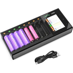 Battery Charger AA AAA 8 Bay Fast Rechargeable Battery Charger LCD Display for Universal Household Batteries LiHv Ni-MH Ni-Cd LiFePO4 Li-ion