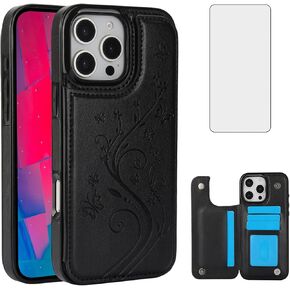Asuwish Phone Case Compatible with iPhone 16 Pro Max 6.9 inch with Tempered Glass Screen Protector Card Holder Wallet Cover Stand Flip Leather Cell i Phone16 16Pro i16 16ProMax 2024 Women Purple
