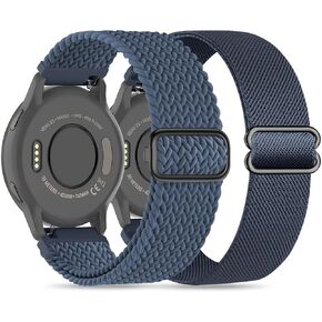 2 Pack 18mm Braided Stretchy Nylon Watch Bands Compatible with Garmin Venu 2S/Venu 3S/Vivoactive 4S/Vivomove 3S/Forerunner 255S/Forerunner 265S, Quick Release Loop Elastic Strap for Women Men