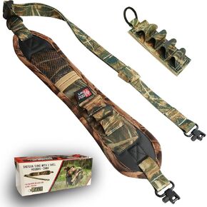 Gun Sling for 12ga Shotgun Sling with 3 Shell Holders, Gun Slings for Rifle Hunting Gun Strap for Shotgun, Rifle Sling with Swivels Sling Shot Gun 2 Point Bandolier (Waterfowl Camo)