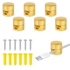 6pcs Cable Anchors for Desk Organization, Sturdy Aluminum Wire Organizer for 0.28 Inch Maximum Diameter Cables Charger Management Clips Metal Cable Cords Holders for Nightstand Home Office (Gold)