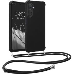 kwmobile Crossbody Case Compatible with Samsung Galaxy A25 Case - TPU Silicone Cover with Strap - Black