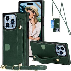 for iPhone 16 Pro/Apple 16 Pro 6.3" Crossbody Wrist Strap Wallet Case with Cash Change Slot, Removable Adjustable Shoulder Lanyard PU Leather Cover for Apple iPhone 16 Pro XK-Rose Gold