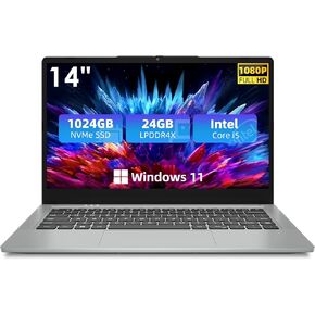 jumper Laptop, 24GB LPDDR4X RAM, 1024GB NVMe SSD, 3.6GHz Core i5 CPU, 14 Inch FHD IPS Display, Laptops Computer with 4 Stereo Speakers, 51300mWH, USB3.0 * 3, Portable, Metal.