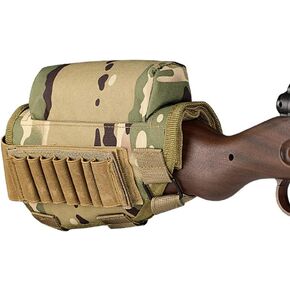 Rifle Buttstock, Rifle Stock Buttstock Pack Adjustable Tactical Cheek Pad Ammo Pouch with 7 Shells Holder for Hunting Shooting