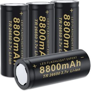 26650 Rechargeable Battery 8800mAh 3.7Volt High Capacity 26650 Batteries for Headlamp LED Flashlight Flat Top 2 Pack