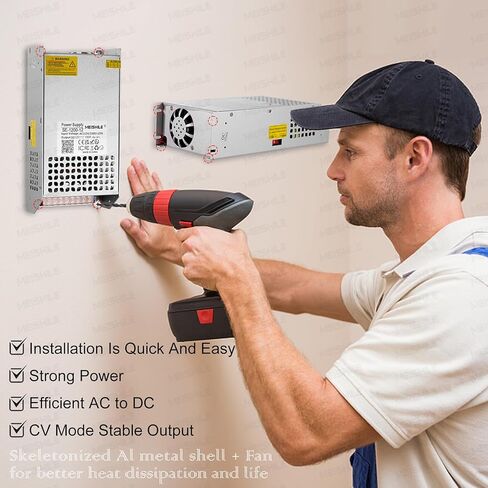 MEISHILE 12V 100A 1200W تحويل التيار الكهربائي محول AC إلى DC محول لمصباح ضوء شريط السائق LED، مكبر للصوت، آلة، 120V 110V إلى 12Volt 10A 20A 30A 40A 50A 60A 70A 80Amp in Kuwait