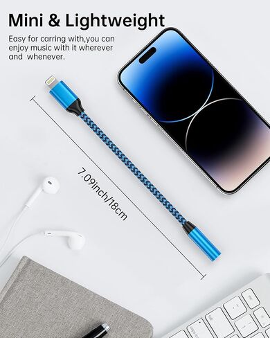 Lightning to 3.5mm Audio Aux Jack Adapter, [MFI Certified]Coiled iPhone Headphone/Earphone Adapter Auxiliary Cord Converter Apple Dongle Compatible with iPhone 14 Pro Max 13 Pro 12 Mini 11 SE3 X XR XS in Saudi Arabia