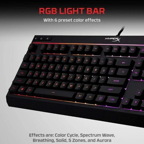 لوحة مفاتيح ألعاب HyperX Alloy Core RGB LED Xbox PlayStation PC كاملة الحجم بإضاءة خلفية سلكية تعمل باللمس ومضادة للظلال ومفاتيح هادئة وصامتة وتصميم إنجليزي وإطار متين لإعداد كمبيوتر الألعاب - أسود (متجدد) in Saudi Arabia