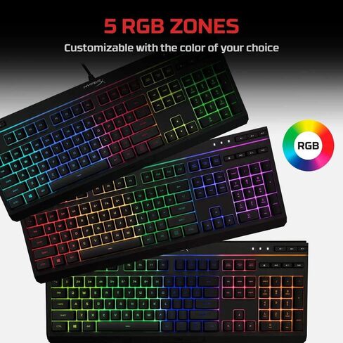 لوحة مفاتيح ألعاب HyperX Alloy Core RGB LED Xbox PlayStation PC كاملة الحجم بإضاءة خلفية سلكية تعمل باللمس ومضادة للظلال ومفاتيح هادئة وصامتة وتصميم إنجليزي وإطار متين لإعداد كمبيوتر الألعاب - أسود (متجدد) in Saudi Arabia