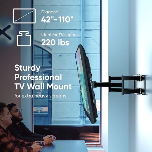ONKRON Full Motion TV Wall Mount 42-110", 220 lbs, max VESA 800x600, Black | Heavy duty TV mount, extra long 40.5" extension arm, swivel, tilt, rotation; for home theater, office, retail & signage in Kuwait