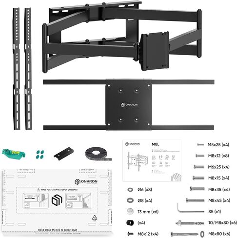 ONKRON Full Motion TV Wall Mount 42-110", 220 lbs, max VESA 800x600, Black | Heavy duty TV mount, extra long 40.5" extension arm, swivel, tilt, rotation; for home theater, office, retail & signage in Kuwait
