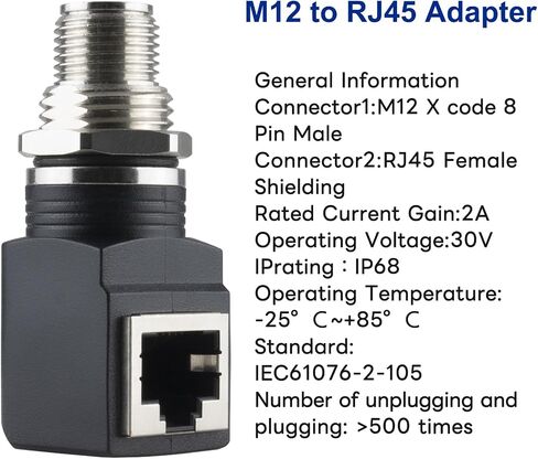 M12 X-Coded 8 Pin to RJ45 Adapter Cat6 Industrial Ethernet Shielded Connector IP68 Waterproof for Cognex and Automation Application in Saudi Arabia