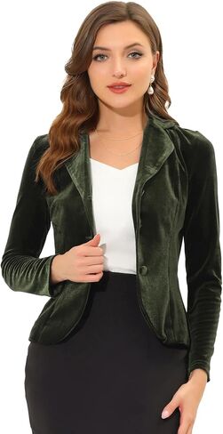 Allegra K Women's Suit Jacket Notched Lapel Halloween Long Sleeve Office Business Button Velvet Blazer in Kuwait