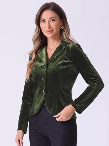 Allegra K Women's Suit Jacket Notched Lapel Halloween Long Sleeve Office Business Button Velvet Blazer in Kuwait
