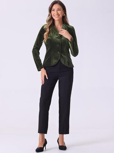 Allegra K Women's Suit Jacket Notched Lapel Halloween Long Sleeve Office Business Button Velvet Blazer in Kuwait
