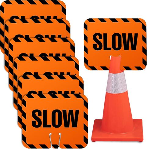 Flutesan 3 Pcs Slow Sign Traffic Cone Sign Road Sign Traffic Cone Top Warning Signs for Outdoor Neighborhoods Street, 12.6 x 10.4 Inches, Black on Orange in Kuwait