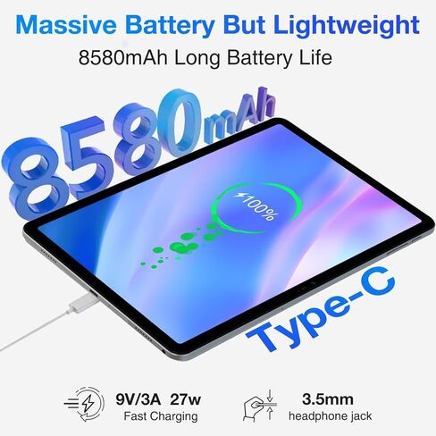 تابلت DOOGEE T30 PRO، تابلت 11 بوصة، 15 جيجابايت + 256 جيجابايت أندرويد 14 تابلت، 2.5 كيه ثماني النواة للألعاب، 8580 مللي أمبير، مكبرات صوت رباعية عالية الدقة، كاميرا 20 ميجابكسل، إضاءة زرقاء منخفضة TÜV، شاشة مقسمة - أسود in Kuwait