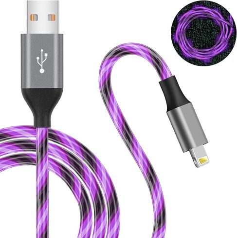 iPhone Charger Cable, Apple MFi Certified 3ft LED Light Up Lightning Cable USB Fast Charger Cord High Speed Data Sync Transfer Cord for iPhone 14/13/12/11/11Pro/Max/XS/XR/X/6/7/8 (Purple) in Kuwait