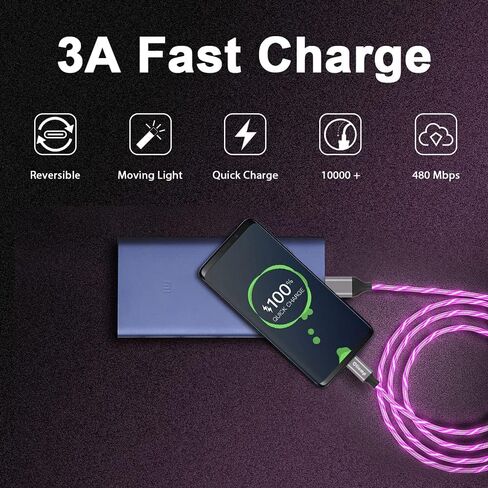 iPhone Charger Cable, Apple MFi Certified 3ft LED Light Up Lightning Cable USB Fast Charger Cord High Speed Data Sync Transfer Cord for iPhone 14/13/12/11/11Pro/Max/XS/XR/X/6/7/8 (Purple) in Kuwait