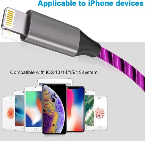 iPhone Charger Cable, Apple MFi Certified 3ft LED Light Up Lightning Cable USB Fast Charger Cord High Speed Data Sync Transfer Cord for iPhone 14/13/12/11/11Pro/Max/XS/XR/X/6/7/8 (Purple) in Kuwait