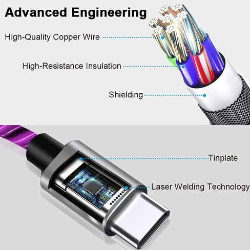 iPhone Charger Cable, Apple MFi Certified 3ft LED Light Up Lightning Cable USB Fast Charger Cord High Speed Data Sync Transfer Cord for iPhone 14/13/12/11/11Pro/Max/XS/XR/X/6/7/8 (Purple) in Kuwait