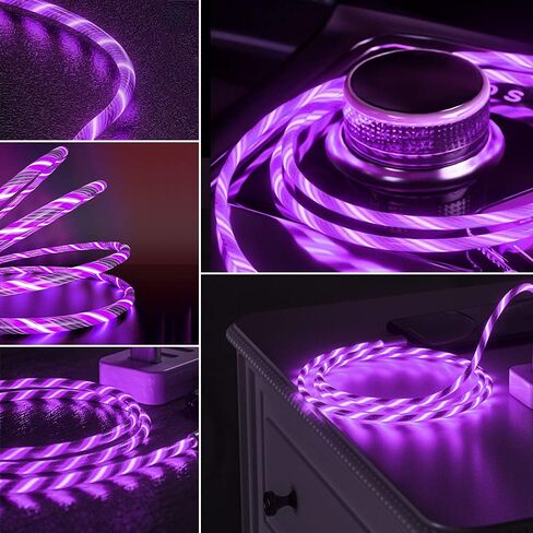iPhone Charger Cable, Apple MFi Certified 3ft LED Light Up Lightning Cable USB Fast Charger Cord High Speed Data Sync Transfer Cord for iPhone 14/13/12/11/11Pro/Max/XS/XR/X/6/7/8 (Purple) in Kuwait