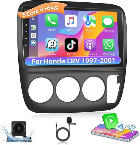 Podofo 8 Core [4+64G] راديو ستيريو للسيارة Honda CRV 1997-2001 مع CarPlay اللاسلكي وAndroid Auto 9 بوصة شاشة تعمل باللمس صوت بلوتوث مع نظام تحديد المواقع العالمي (GPS) ومرآة وصلة WiFi EQ RDS Hi-Fi كاميرا احتياطية وميكروفون in Saudi Arabia