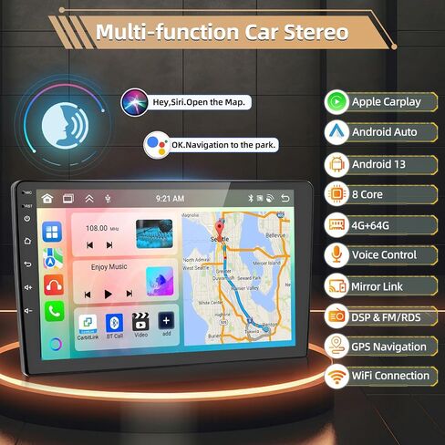 Podofo 8 Core [4+64G] راديو ستيريو للسيارة Honda CRV 1997-2001 مع CarPlay اللاسلكي وAndroid Auto 9 بوصة شاشة تعمل باللمس صوت بلوتوث مع نظام تحديد المواقع العالمي (GPS) ومرآة وصلة WiFi EQ RDS Hi-Fi كاميرا احتياطية وميكروفون in Saudi Arabia