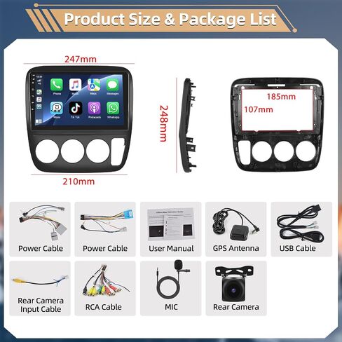Podofo 8 Core [4+64G] راديو ستيريو للسيارة Honda CRV 1997-2001 مع CarPlay اللاسلكي وAndroid Auto 9 بوصة شاشة تعمل باللمس صوت بلوتوث مع نظام تحديد المواقع العالمي (GPS) ومرآة وصلة WiFi EQ RDS Hi-Fi كاميرا احتياطية وميكروفون in Saudi Arabia