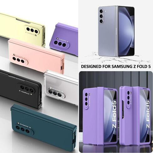 Designed for Samsung Galaxy Z Fold 5 Case with Hinge Protection, Ultra-Thin Hard PC Fold 5 Case with Front Screen Protector All-Inclusive Case for Galaxy Z Fold 5 (2023), Purple in Kuwait
