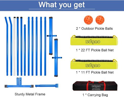 Zdgao 2-in-1 Portable Pickleball Net - Pickleball Net for Driveway with 22 FT Regulation Size & 11 FT Half Court Size Net with Pickleball Ball and Carry Bag, Steady Metal Frame for All Weather in Kuwait