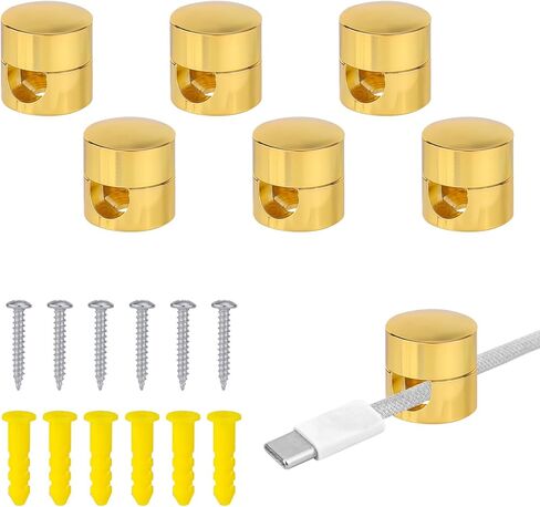 6 قطع مثبتات كابل لتنظيم المكتب، منظم أسلاك ألومنيوم قوي لقطر 0.28 بوصة أقصى قطر لكابلات إدارة الشاحن ومشابك أسلاك الكابلات المعدنية لمنضدة المكتب المنزلي (ذهبي) in Kuwait