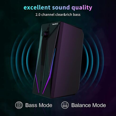مكبرات صوت لسطح المكتب، مكبر صوت هاي فاي ستيريو للألعاب للكمبيوتر الشخصي بقناة 2.0 مع أوضاع إضاءة LED ملونة، وجهير محسن وتحكم سهل في مستوى الصوت، مزود بمنفذ USB مقاس 3.5 مم. in Kuwait