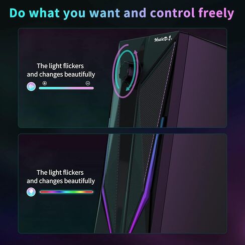 مكبرات صوت لسطح المكتب، مكبر صوت هاي فاي ستيريو للألعاب للكمبيوتر الشخصي بقناة 2.0 مع أوضاع إضاءة LED ملونة، وجهير محسن وتحكم سهل في مستوى الصوت، مزود بمنفذ USB مقاس 3.5 مم. in Kuwait