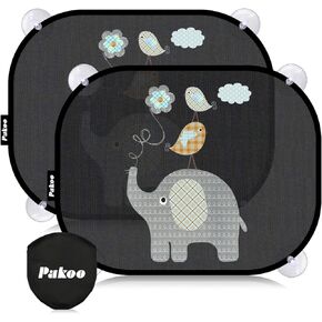 Pakoo Car Sun Shade Baby with UV Protection, Car Window Sun Shade for Children with Cute Animal Motifs, 2 Pack - 17.7 x 14 inches