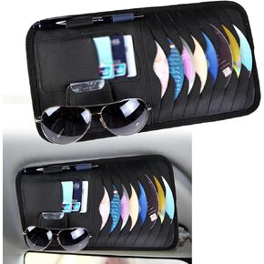 1 PC Car Sun Visor CD Storage Bag, Leather Multi-Function Sunglasses Card Pen CD Multi-Pocket Organizer, Large Capacity Non-Destructive Installation Sun Visor Accessory, Universal Cars (Black)