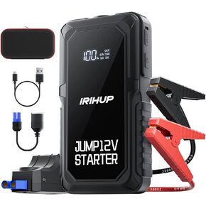 Jump Starter 2000A Peak, Car Jump Starter and Jumper Cables(Up to 8L Gas or 5L Diesel Engine) 12V Portable Jumper Starter with Jump Box/LED Light/USB QC3.0/Digital Display