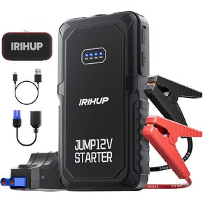 Jump Starter 2000A Peak, Car Jump Starter and Jumper Cables(Up to 8L Gas or 5L Diesel Engine) 12V Portable Jumper Starter with Jump Box/LED Light/USB QC3.0/Digital Display