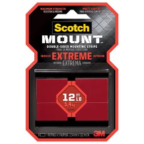 Scotch Extreme Mounting Strips, Double-Sided Heavy Duty Tape, 8 Strips, 1 in x 3 in, Use Instead of Nails or Screws, Works on Painted surfaces, Metals, Acrylic, Hard Plastics and More (414H-ST)