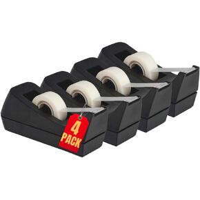 1InTheOffice Desk Tape Dispenser, Black "4 Pack" (Desktop Tape Dispenser)
