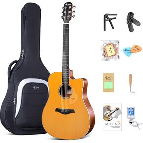 N10 Acoustic Guitar for Beginner Adults Full Size Dreadnought Solid Spruce Top Acustica Guitarra Bundle Kit with Gig Bag Tuner Strap Strings Capo Picks Cleaning Cloth, Rerto in Kuwait
