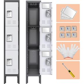 KAER Metal Storage Cabinet,Black Metal Locker with Doors and Shelves,50''Lockable Storage Locker for Employees,Home,Garage,Office,School,Gym,Retro Coat Lockers for Kids,Unassembled (Black, 1 Door)