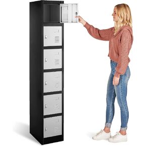 Fedmax Locker Storage Cabinet - 6 Metal Wall Lockers for School, Gym, Home, Office Employee Lock Box, 71 Inches High - Black/Grey in Saudi Arabia