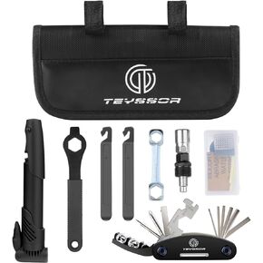 Teyssor Bicycle Repair Bag with Tire Pump, Bike Repair Tool Kit, All in One Bike Repair Tool Portable Tire Patch Kit, Cycling Repair Set