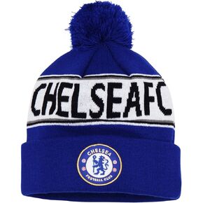 Official Soccer/Football Merchandise Adult Chelsea FC Text Winter Beanie Hat (One Size) (Royal Blue/White)