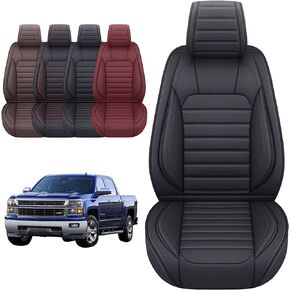 YIERTAI Truck Seat Covers for Chevy Chevrolet Silverado GMC Sierra Custom Fit 2007-2023 2024 1500/2500/3500 Trail Boss Z71 Crew Double Extended Cab Waterproof Leather(2 PCS Front only/Black)