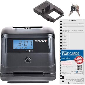 Pyramid Time Systems, Model 5000 Auto Totaling Time Clock, Handles up to 100 Employees, Made in USA, Black & 400-10 Time Card Rack, 10 Pockets, Easily expands to Hold up to 10 time Cards
