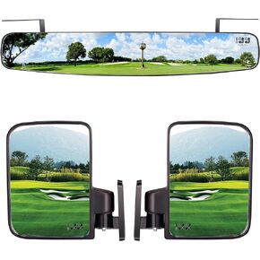 10L0L Newest Golf Cart Mirrors Contains Folding Side Mirrors and Rear View Mirror Universal for Club Car DS Precedent/EZGO TXT RXV/Yamaha
